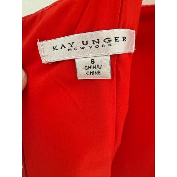 KAY UNGER NEW YORK Womens Size 6 Red Floral Sleeveless Midi Square Neck Elegant - Picture 5 of 10